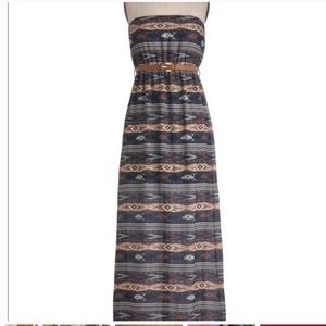 Southwest print strapless maxi dress
